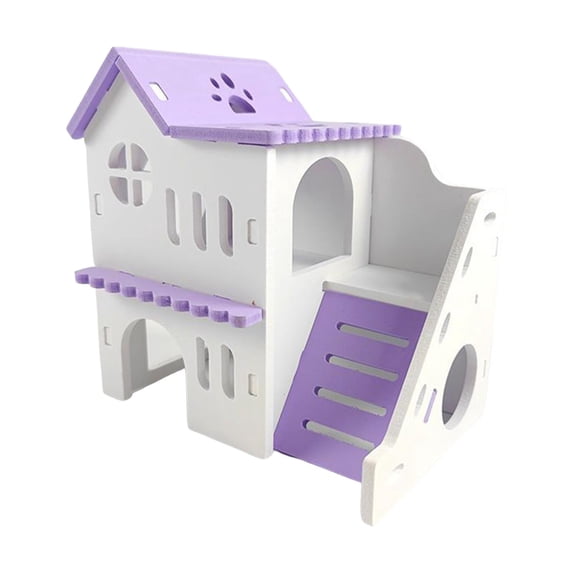 Small Animal Hideout Wooden Hamster House, Small Animal Hideout with Climbing Ladder Exercise Toys Luxury Two Layers Hut for Chinchilla, Rat, Mice Violet