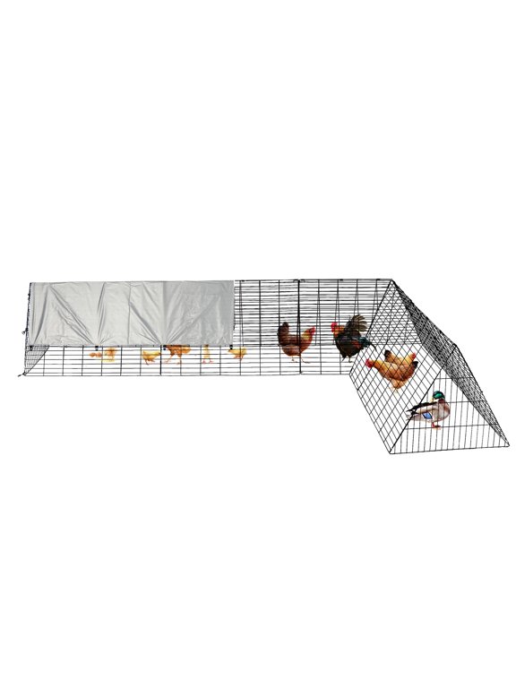 Small Animal Metal Playpen - Outdoor Tunnel with Waterproof Tarpaulin - Easy to Clean and Expandable Cage - Safety for Chickens, Ducks and Rabbits