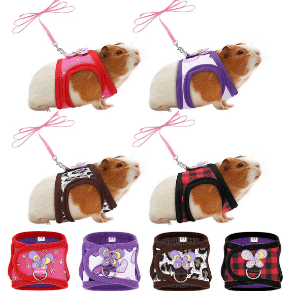 Small Animal Outdoor Walking Vest Harness and Leash Set with Cute Bowknot and Clear Bell Decor Chest Strap Harness for Bunny Ferret Guinea Pig Hamster Kitten Clothes Accessory