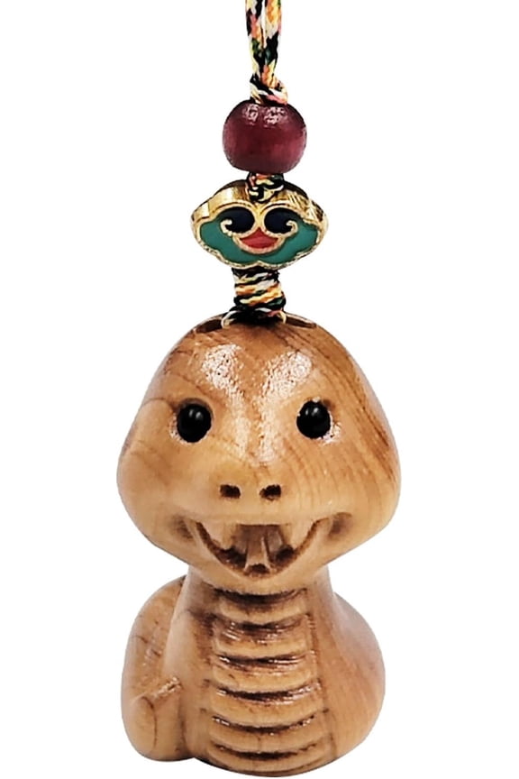 Small Animal Pendant Wrist Straps Lanyard Wooden Hand Carved Arborvitae Cute Mini Art Decorative Handmade with Storage Bag for Phone Bag Backpack Keychain Decor (1pc Snake)