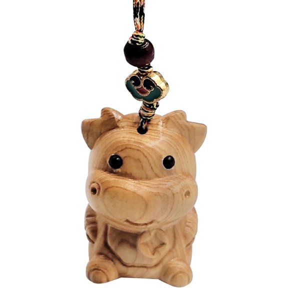 Small Animal Pendant Wrist Straps Lanyard Wooden Hand Carved Arborvitae Cute Mini Art Decorative Handmade with Storage Bag for Phone Bag Backpack Keychain Decor (1pc OX)