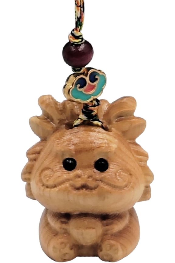 Small Animal Pendant Wrist Straps Lanyard Wooden Hand Carved Arborvitae Cute Mini Art Decorative Handmade with Storage Bag for Phone Bag Backpack Keychain Decor (1pc Dragon)