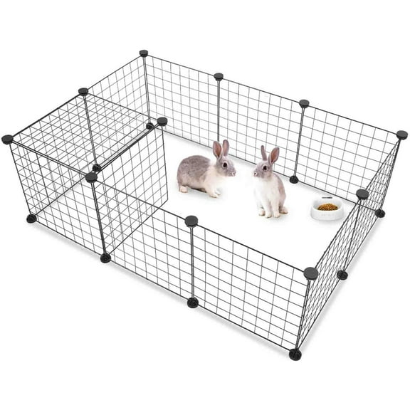 Small Animal Pet Playpen, Guinea Pig Cages, Rabbit Playpen, Dog/ Puppy Playpen, Indoor Portable Metal Wire Yard Fence, 14 X 14 Inch, 12 Panels, Black
