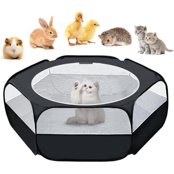 Small Animal Playpen, Chicken Brooder Box with Cover Top, Portable Outdoor Exercise Pet Cage Tent, Waterproof Breathable Pet playpen Indoor for Chick Ktiien Bunny Hamster Guinea Pig, Black