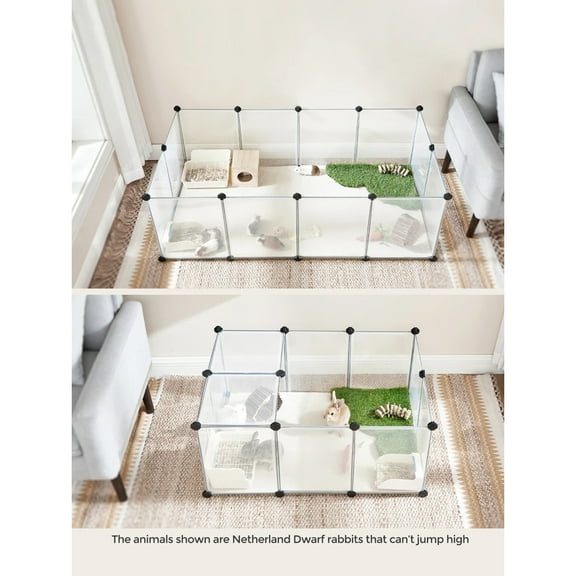 Small Animal Playpen, DIY Plastic Fence with Floor for Hamsters, Rabbits, Hedgehogs, Ferrets - Indoor Use