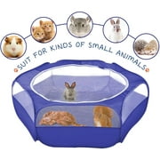 Small Animal Playpen, Pawaboo Waterproof Small Pet Cage Tent with Zippered Cover, Portable Outdoor Yard Fence with 3 Metal Rod for Kitten/Puppy/Guinea Pig/Rabbits/Hamster/Chinchillas, Indigo
