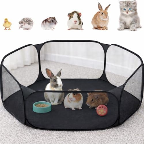 Small Animal Playpen, Pop-Up Portable Play Yard for Guinea Pigs, Rabbits, Hamsters, Hedgehogs, Foldable Exercise Fence with Breathable Mesh for Indoor Outdoor Use