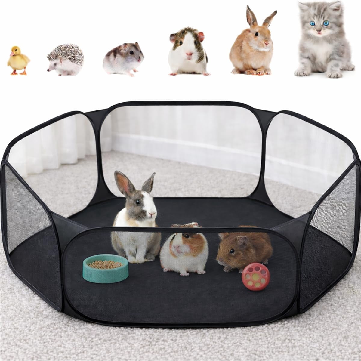 Small Animal Playpen, Pop-Up Portable Play Yard for Guinea Pigs, Rabbits, Hamsters, Hedgehogs, Foldable Exercise Fence with Breathable Mesh for Indoor Outdoor Use