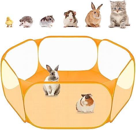 Small Animal Playpen, Pop-Up Portable Play Yard for Guinea Pigs, Rabbits, Hamsters, Hedgehogs, Foldable Exercise Fence with Breathable Mesh for Indoor Outdoor Use