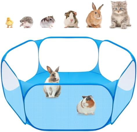 Small Animal Playpen, Pop-Up Portable Play Yard for Guinea Pigs, Rabbits, Hamsters, Hedgehogs, Foldable Exercise Fence with Breathable Mesh for Indoor Outdoor Use