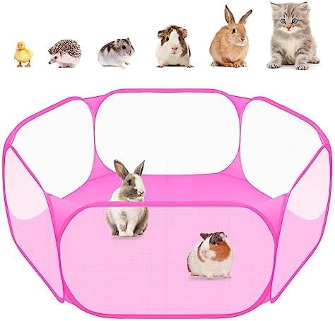 Small Animal Playpen, Pop-Up Portable Play Yard for Guinea Pigs, Rabbits, Hamsters, Hedgehogs, Foldable Exercise Fence with Breathable Mesh for Indoor Outdoor Use