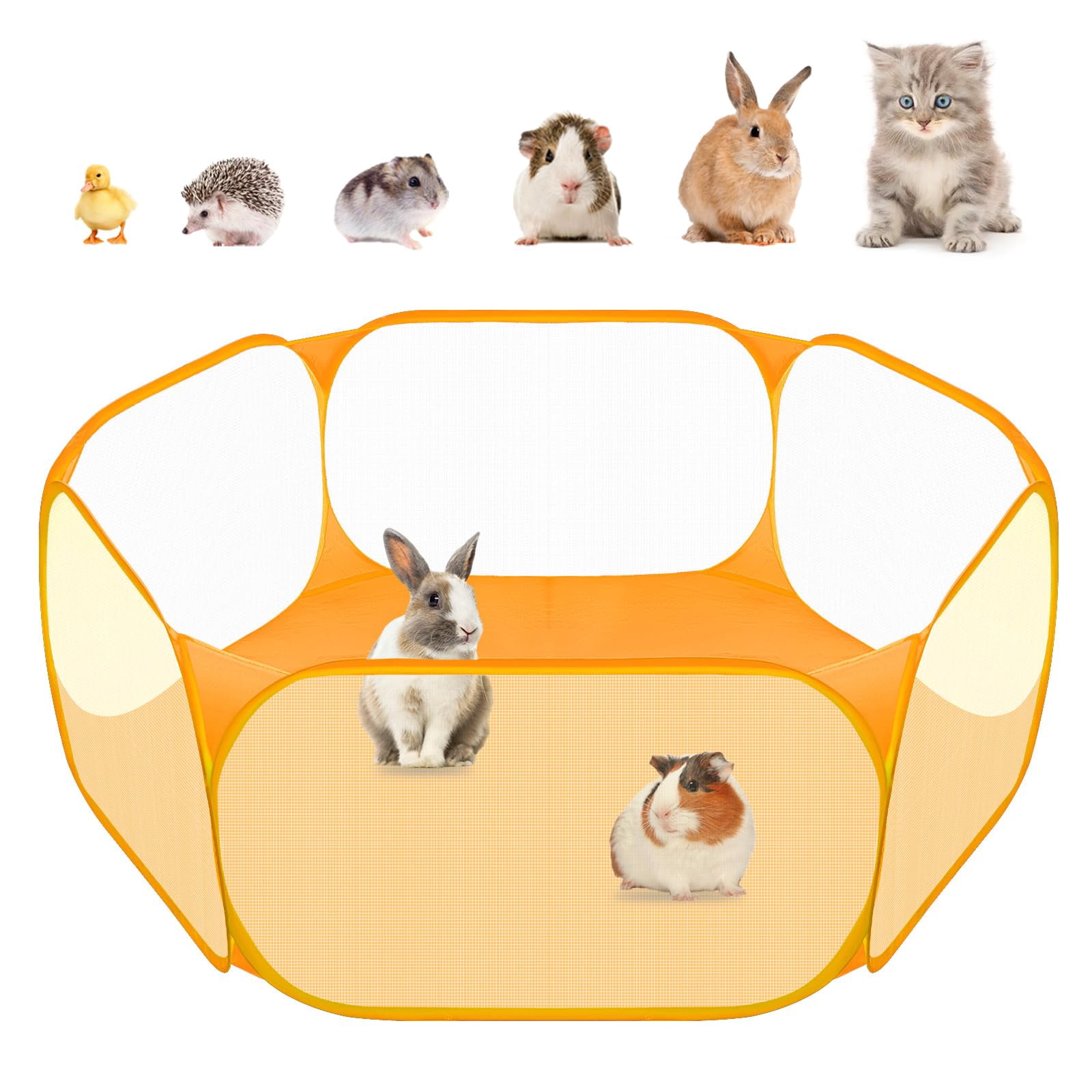 Small Animal Playpen, Pop-Up Portable Play Yard for Guinea Pigs, Rabbits, Hamsters, Hedgehogs, Foldable Exercise Fence with Breathable Mesh for Indoor Outdoor Use