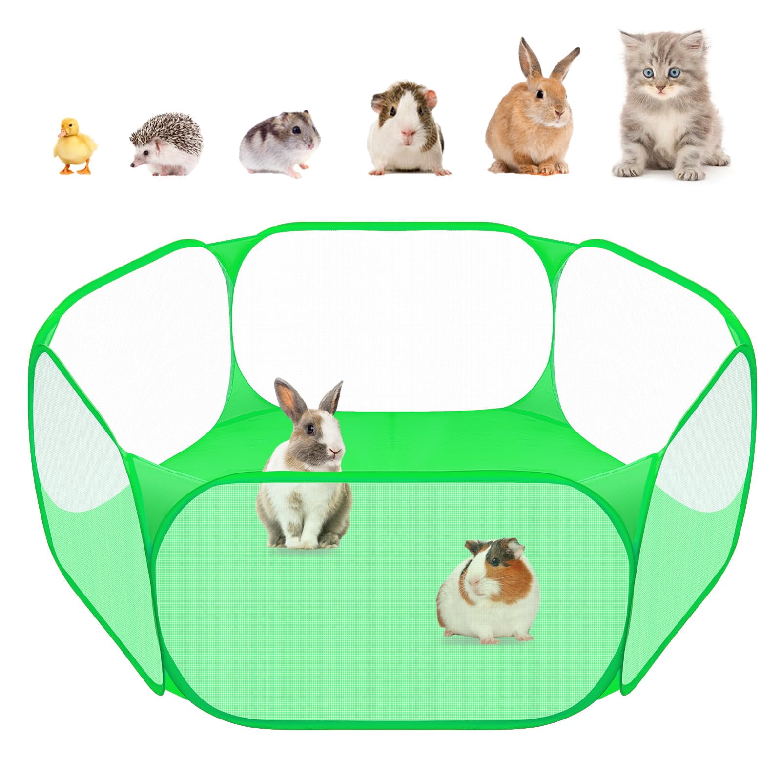 Small Animal Playpen, Pop-Up Portable Play Yard for Guinea Pigs, Rabbits, Hamsters, Hedgehogs, Foldable Exercise Fence with Breathable Mesh for Indoor Outdoor Use
