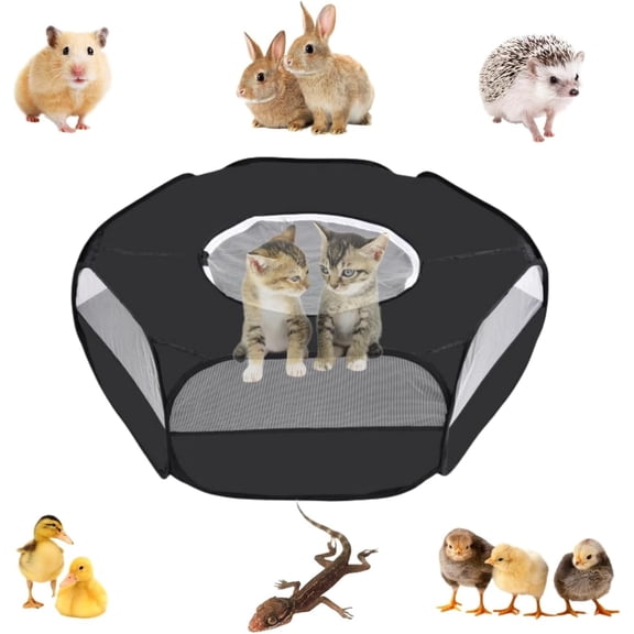 Small Animal Playpen,Popup Playpen,Portable Pet Tent,Foldable,Chicken brooder,Hamster/Dog/Cat/Rabbit/Guinea Pig/Chick Pet Cage Tent with Zipper Cover,Waterproof Black