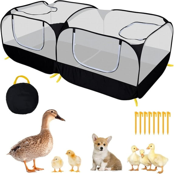 Small Animal Playpen, Portable Chicken Run Coop with Detachable Bottom and Breathable Mesh Walls, Pet Tent Indoor Outdoor