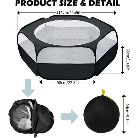 Small Animal Playpen, Portable Pet Cage Tent with Cover Top, Waterproof Breathable Pet Playpen for Chickens, , Hamsters, Black