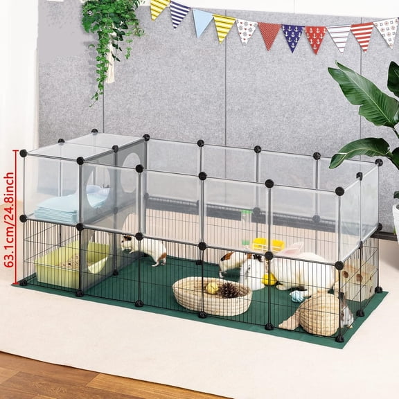 Small Animal Playpen with Oxford Mat, 24 inches Height, Pet Exercise Fence, Home Protector, Iron Mesh and Plastic Combination, Visualization