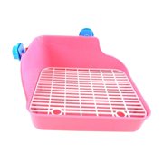 Small Animal Rabbit Litter Toilet, Rectangular Cage Box Rat Potty Trainer Corner Grate Litter Bedding Box Pet Pan for Guinea Pigs, Chinchilla, Bunny Ferret- Pink