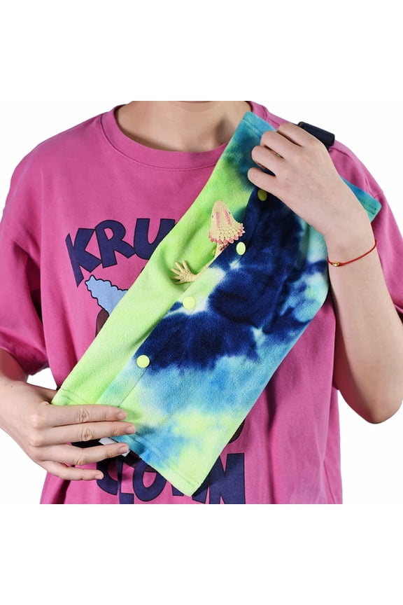Small Animal Sling Carrier, Bearded Dragon and Lizard Reptile Carrier With Adjustable Strap (Blue-Green)