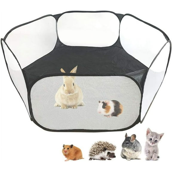 Small Animals C&C Cage Tent, Breathable & Transparent Pet Playpen Pop Open Outdoor/Indoor Exercise Fence, Portable Yard Fence for Guinea Pig, Rabbits, Hamster, Chinchillas and