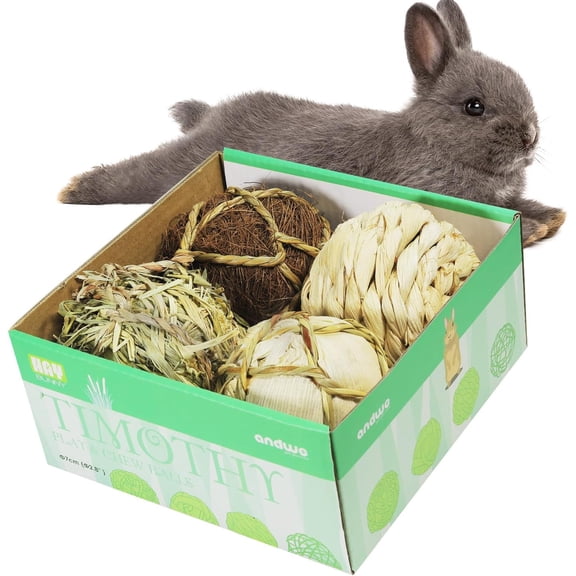 Small Animals Play Balls Rolling Chew Toys & Gnawing Treats for Rabbits Guinea Pigs Chinchilla Bunny Degus - Pet Cage Entertainment Accessories (Pack of 4)