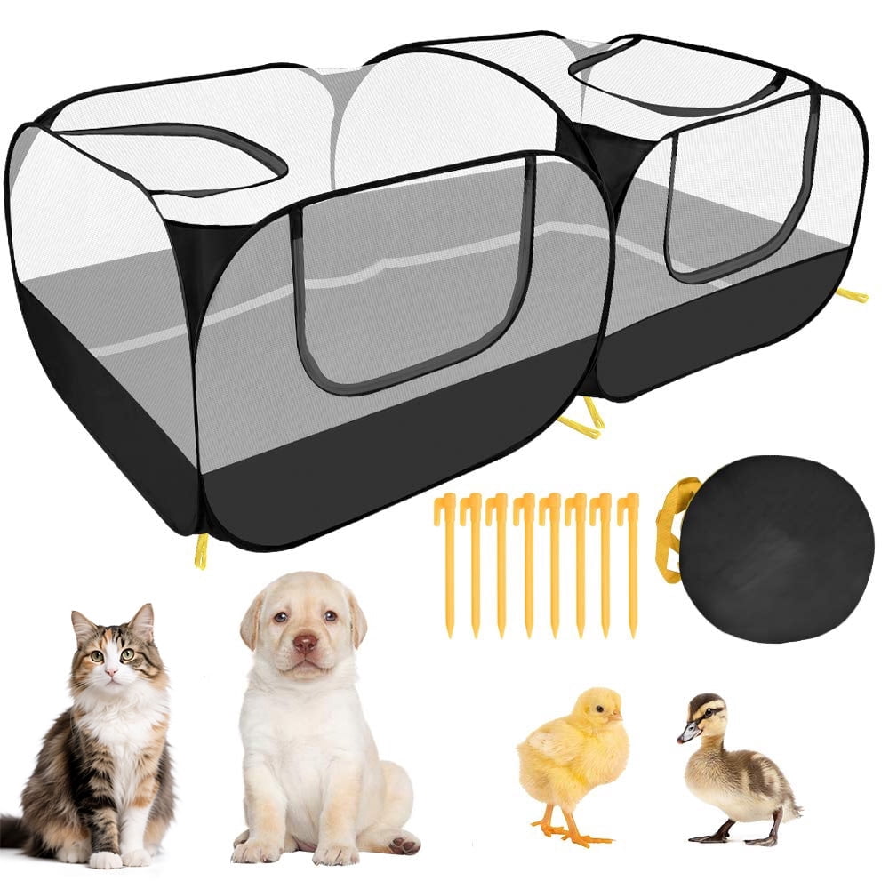 Small Animals Playpen, Chicken Pen with Escape-Proof Detachable Bottom & 4 Zipper Doors,, Escape-Proof Pet Enclosure Tent for Puppy Kitten Rabbits Indoor Outdoor playpen