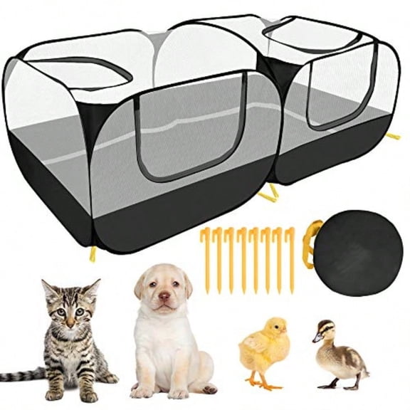 Small Animals Playpen Portable Large Chicken Run Coop with Detachable Bottom Breathable Transparent Mesh Walls Foldable Pet Enclosure for Puppy Kitten Rabbits Indoor Outdoor B Flat Top