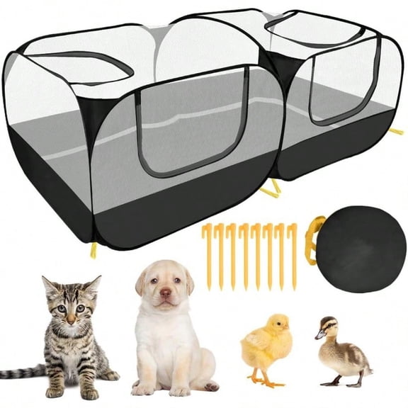 Small Animals Playpen Portable Large Chicken Run Coop with Detachable Bottom Breathable Transparent Mesh Walls Foldable Pet Enclosure for Puppy Kitten Rabbits Indoor Outdoor B Flat Top