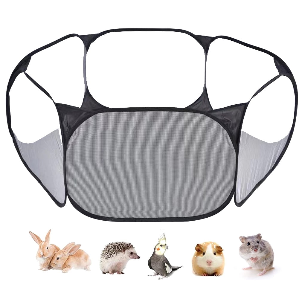 Small Animals Tent, Breathable Transparent Pet Playpen Pop Open Outdoor/Indoor Exercise Fence, Portable Yard Fence for Guinea Pig, Rabbit, Hamster, Chinchillas and Hedgehogs