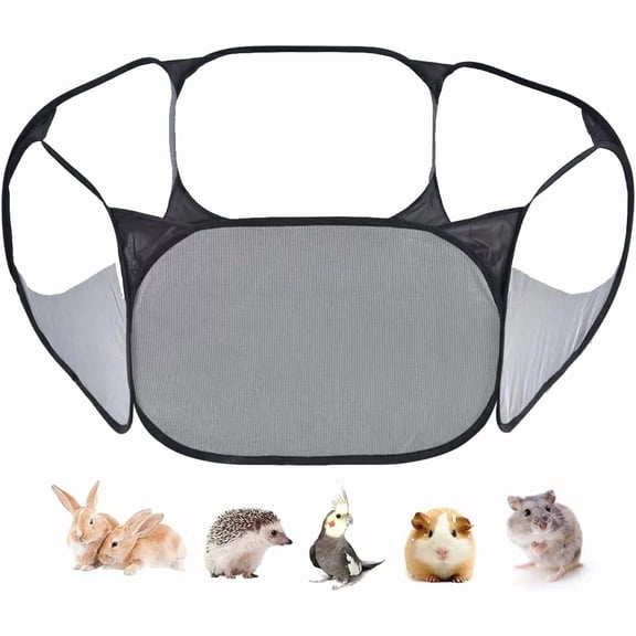 Small Animals Tent, Breathable Transparent Pet Playpen Pop Open Outdoor/Indoor Exercise Fence, Portable Yard Fence for Guinea Pig, Rabbit, Hamster, Chinchillas and Hedgehogs