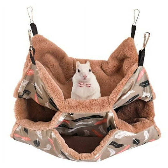 Small Animals Warm Plush Triple Cage Hanging Hammock Bed, Guinea Pig Cage Accessories Bedding, Warm Hammock for Parrot Ferret Squirrel Hamster Rat Playing Sleeping