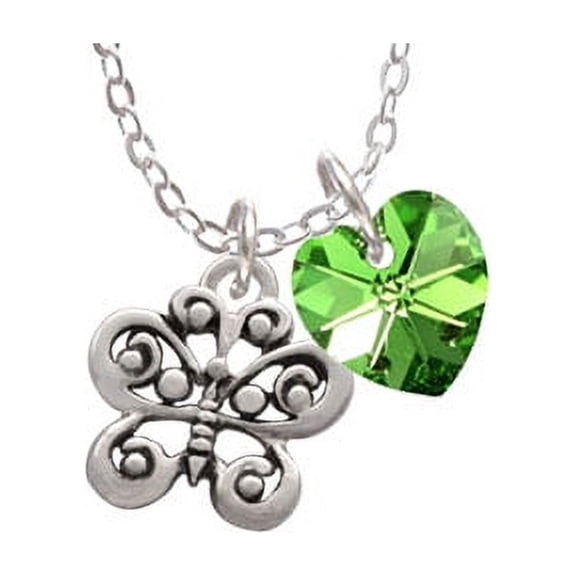 Small Antiqued Butterfly - Baby Feet Heart Sophia Necklace, 18"+1"