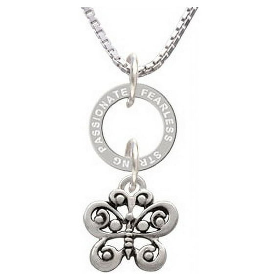 Small Antiqued Butterfly - Passionate Fearless Strong Eternity Ring Necklace
