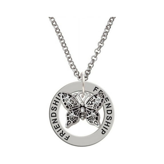 Small Antiqued Crystal Butterfly Friendship Affirmation Ring Necklace