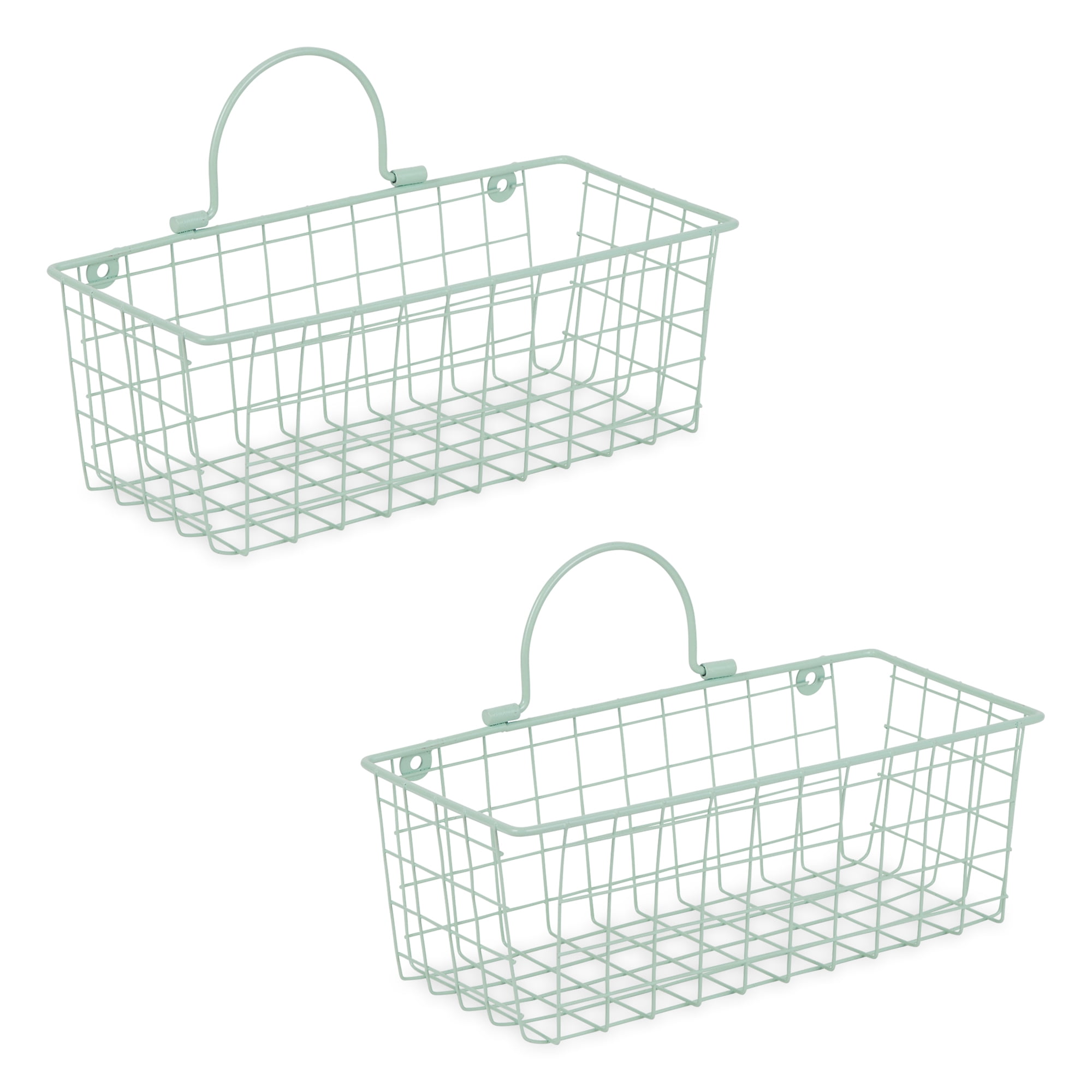 Small Aqua Blue Metal Wire Wall Basket Set