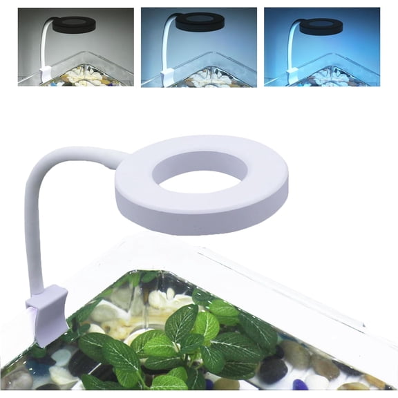 Small Aquarium Light Clip on Fish Tank Light LED USB Full Spectrum Light with Dimmer Multi-Color White+Blue+Red for 1-5 Gal Betta Tank (Adapter NoT Included, No Timer)