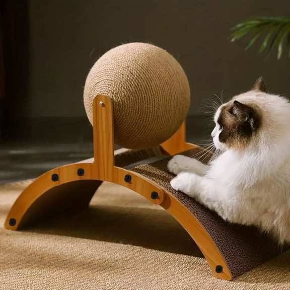 Small Arch Ferris Wheel Cat Scratcher with 360 Rotating Sisal Ball, Interactive Cat Scratcher Board with Arch Bridge Shape, Plastic Screw Base for Enhanced Stability, Compact for Indoor Cats