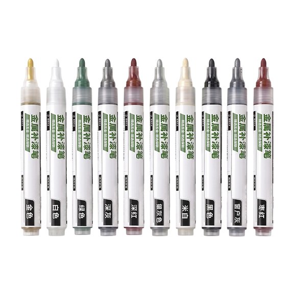 Small Area Metal Paint Repair Pens, 10 Shade Marker Set With Narrow Applicators for Aluminum Frames, Doors, Furniture Areas, Borders, and Seams