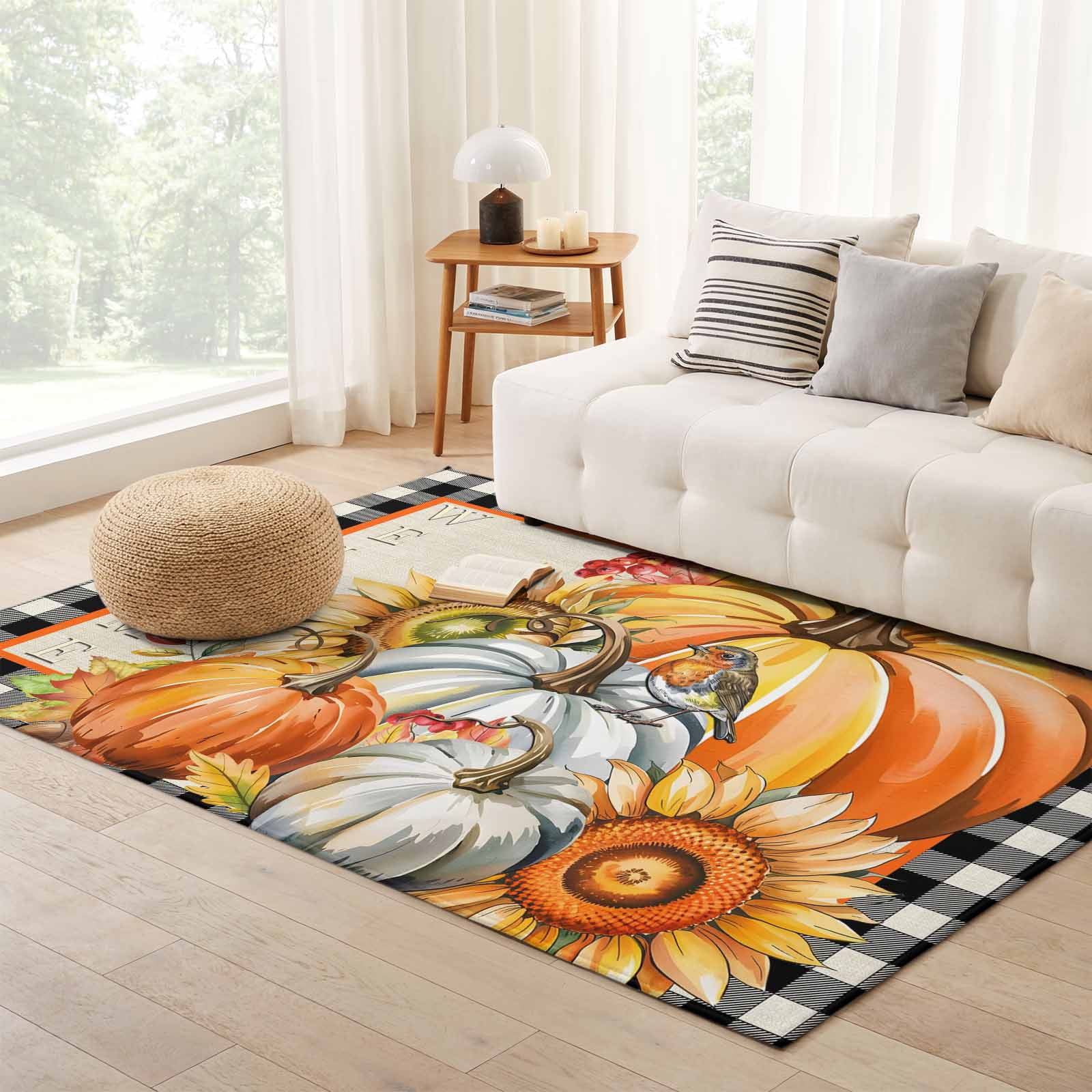 Small Multicolour Rug Small Area Rug 3x5ft, Burnt Orange Pumpkins Fall Non-Slip Entry Rugs ...