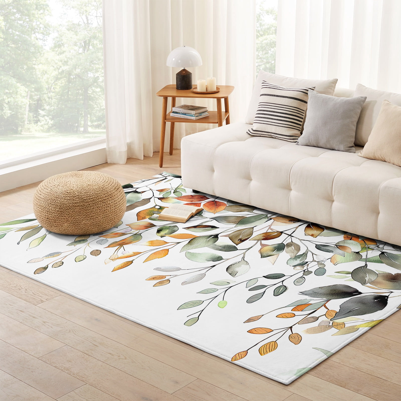 Small Area Rug 3x5ft, Orange Green Eucalyptus Leaves Non-Slip Entry ...
