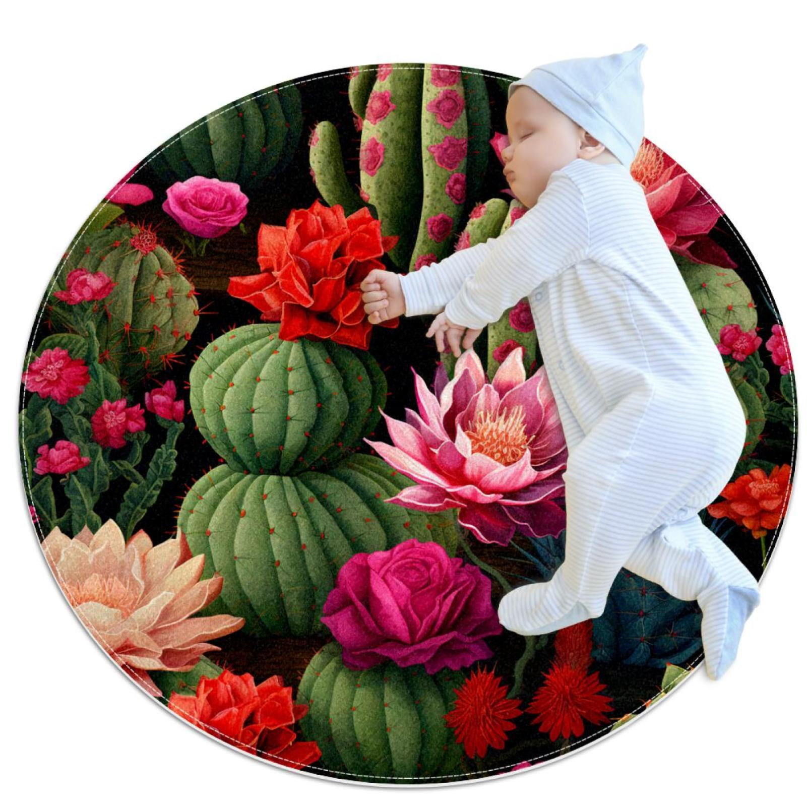Small Area Rugs Bathroom Rugs Flowering Green Cactus Non-Slip Throw Rug ...