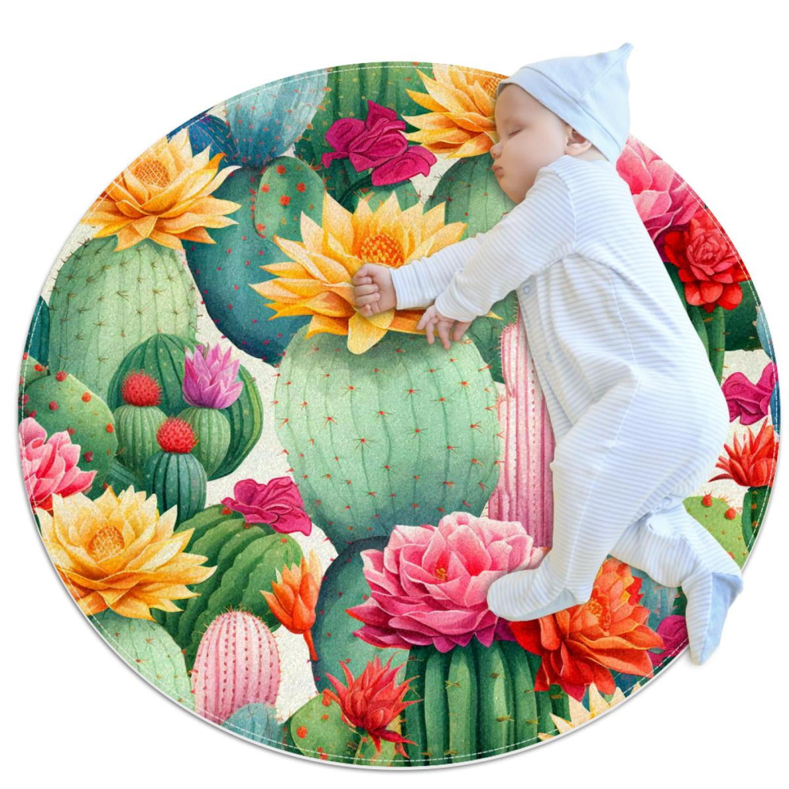 Small Area Rugs Bathroom Rugs Flowering Green Cactus Non-Slip Throw Rug ...