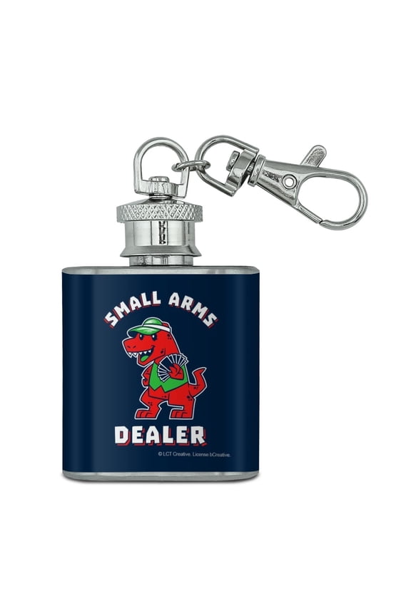 Small Arms Dealer T-Rex Card Poker Funny Humor Stainless Steel 1oz Mini Flask Key Chain