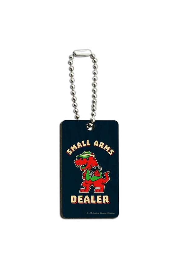 Small Arms Dealer T-Rex Card Poker Funny Humor Wood Wooden Rectangle Keychain Key Ring