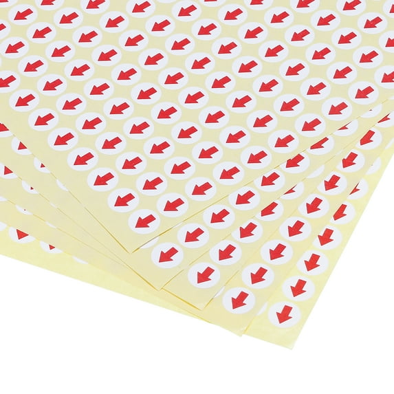 Small Arrow Stickers 0.4" Dia, 15 Sheet Self Adhesive Round Product Inspection Defects Indicator, Red