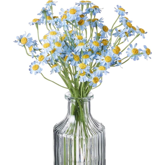 Small Artificial Blue Daisy Flowers - 2 Bouquets (12 Stems), 10 Inch Fake Daisies for Spring Home Decor, Wedding, Party, Table Centerpiece (Vase Not Included)