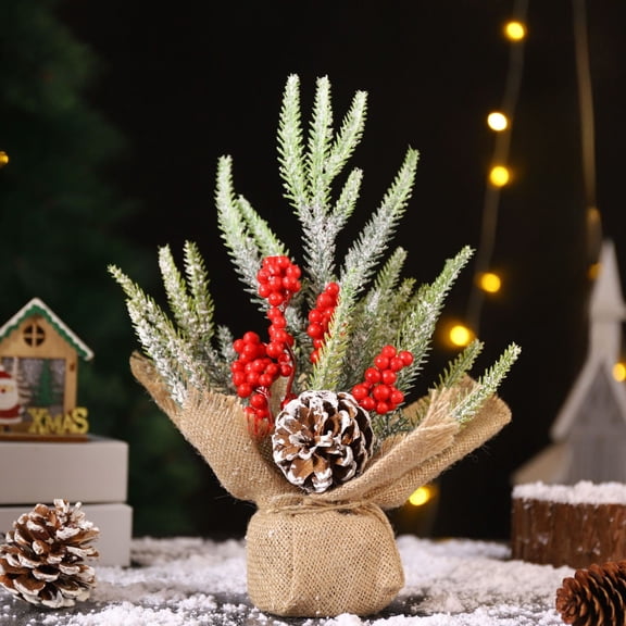Small Artificial Christmas Tree with Red Berry Pines Cones, Mini Christmas Tree for Home Desk Decor, Holiday Tabletop Centerpiece for Christmas, Family Gathering Mantel Display, Desktop Akmoler