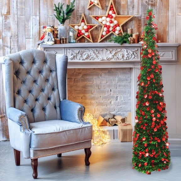 Small Artificial Christmas Tree with Lights, 150cm Mini Lighted Xmas Tree for Office, Apartment, Small Space Holiday Christmas Decorations A