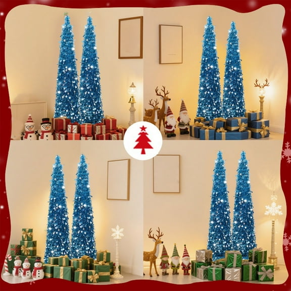 Small Artificial Christmas Tree with Lights, 150cm Mini Lighted Xmas Tree for Office, Apartment, Small Space Holiday Christmas Decorations D