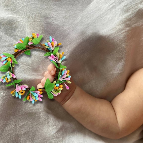 Small Artificial Easter Sprout Wreath 2.36 Inch Spring Colorful Flowers Front Door Wreath with Grapevines Base Greenery Hanging Garland Decoration Green Swag for Easter Tree Wedding Party